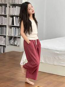 Dazy Kids 2 件套女童针织背心和梭织格子裤套装，秋季服装 - 米色 - 查看 6