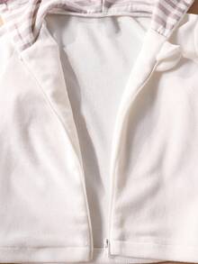 SHEIN 幼儿男童可爱熊耳朵毛绒面料舒适柔软长袖T恤和裤子套装 - 彩色 - 查看 5