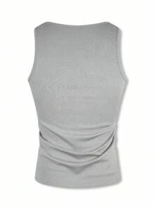 Manfinity Dauomo Áo ba lỗ cổ tròn màu trơn cơ bản cho nam mùa hè - Xám - Xem 2