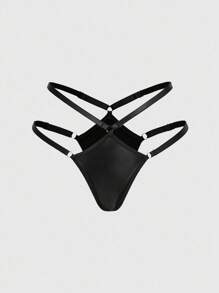 ROMWE Grunge Punk Bộ đồ lót dây và áo ngực có gọng PU Dark Punk, gợi cảm - màu đen - Xem 13