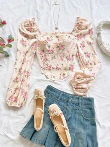 Soleia 女士休闲度假浪漫蓝白印花不对称下摆衬衫 - 彩色 - 查看 3