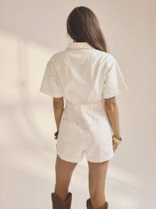 Aralina Mono de mezclilla apto para conciertos de otoño en el campo, con detalles dorados, con estilo de Estocolmo Y2K, adecuado para verano / invierno / otoño