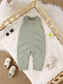 SHEIN Conjunto de peto y pantalones para bebé niño en color verde, estilo minimalista casual y cómodo y transpirable para la etapa de gateo - Verde - Ver 5
