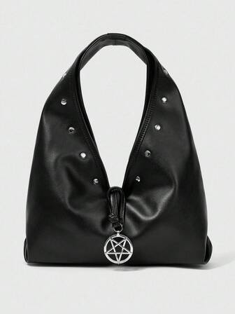 Goth Bolso de hombro decorativo de metal de moda y versátil