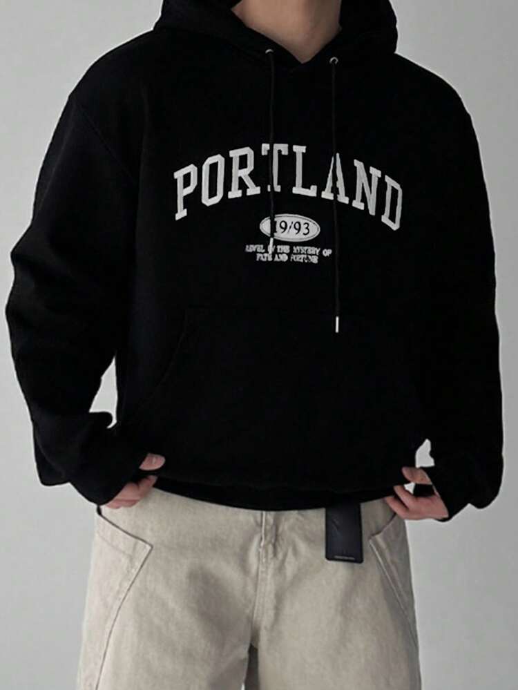 Autumn Letter Embroidery Men's Black Hoodie