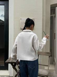 Flap Pocket Drop Shoulder Sleeve Button Front Tweed Jacket