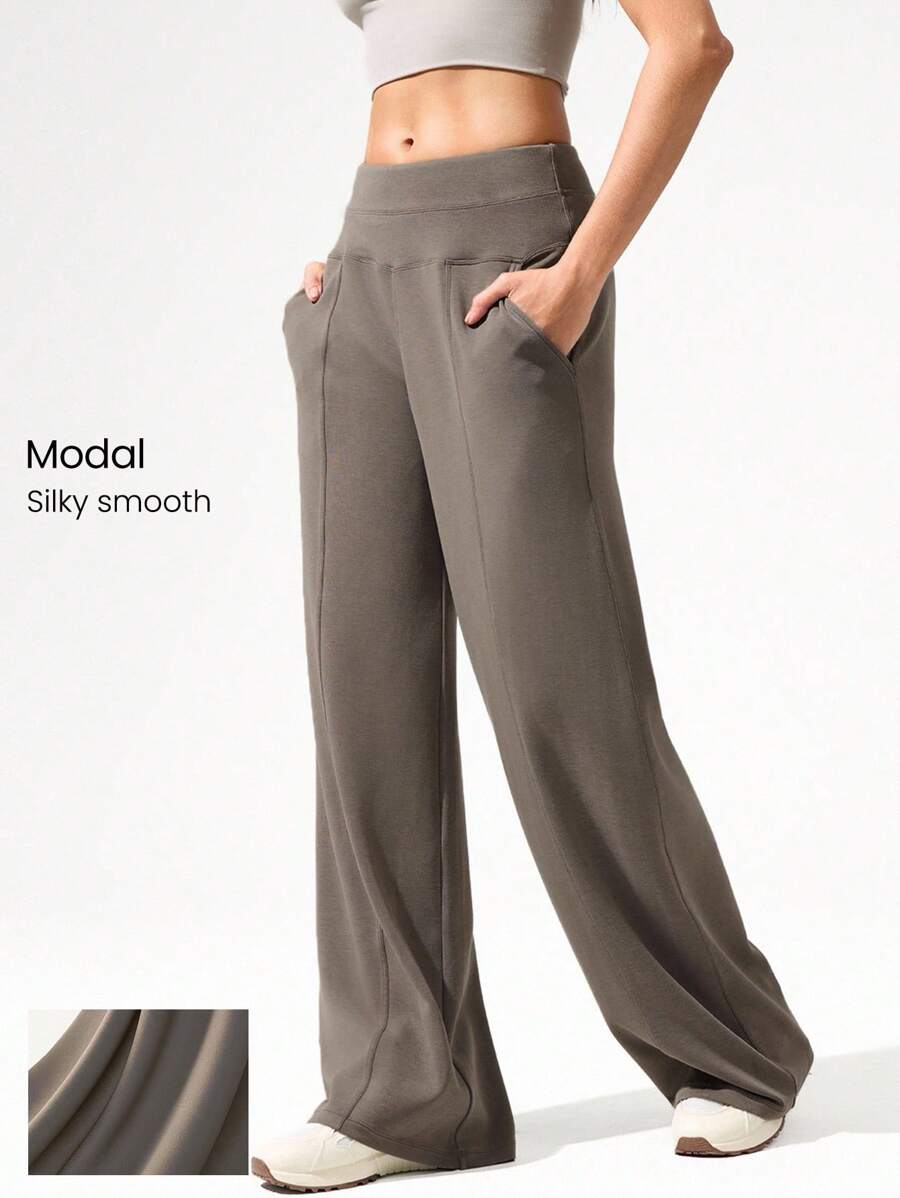 GLOWMODE Modal Silk Touch Wide Leg High Waist Lounge Pants With Side Pockets Daily Casual Fall Fall Winter