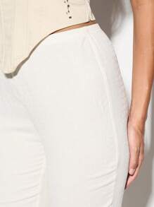 KIZN 短款七分紧身裤芭蕾工作室练习高腰纹理女性修身夏季裤装 - 杏色 - 查看 4