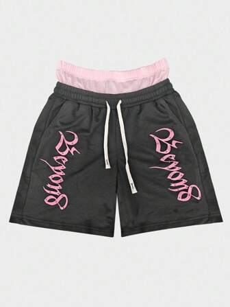 Street Life Shorts casuales de hombre con estampado de letra en brillo negro