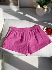 Comfortcana 夏季简约休闲玫红色侧织带女短裤 - 玫紅色 - 查看 2