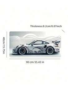 SHEIN Extra-Large White Sports Car Design Gaming Mouse Pad - 89.92 X 39.88 Cm, Non-Slip Rubber Base, Extended Desk Mat For Gamers And Office Use Back To School - Multicolor - View 2