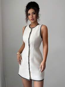 SHEIN LUNE Women's Elegant High Waist Sleeveless Short Tweed Dress