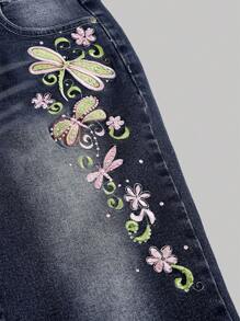 ROMWE Fairycore Jeans capri para mujer de verano con diseño retro de mariposas, bordado de lentejuelas