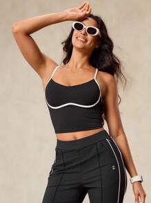 OutZeal Sweat Wicking Crossover Strap Color-Blocked Design Removable Pads Sport Bra Low Impact Yoga Casual - Black - View 8
