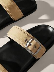 Solecia 女士可调节扣式休闲拖鞋，适合日常穿着 - 杏色 - 查看 5