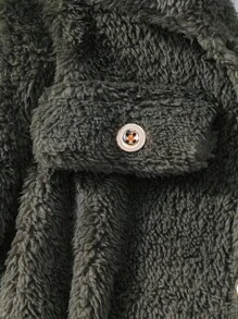 Solid Color Long Sleeve Collar Faux Fur Jacket For Tween Girl Fall Winter - Army Green - View 7