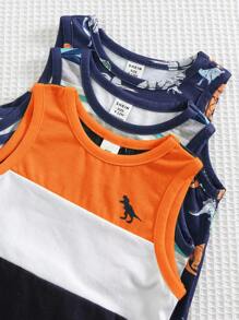 6件套男宝宝夏季休闲度假可爱卡通条纹上衣和短裤基础款多件装男宝宝服装恐龙男宝宝套装夏季男宝宝休闲套装婴儿休闲套装男宝宝恐龙服装图案