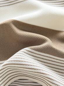 Newborn Baby 2pcs/Set Colorful Striped Knit Soft Round Neck Short Sleeve Pullover Top And Elastic Waist Shorts Outfit Mocha Baby Clothes Striped Baby Clothes Neutral Baby Clothes - Multicolor - View 3