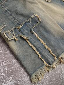 Manfinity ZONE917 Men's Loose Casual Bermuda Distressed Denim Shorts With Pockets Ripped Denim Shorts Men Ripped Denim Shorts - Light Wash - View 3