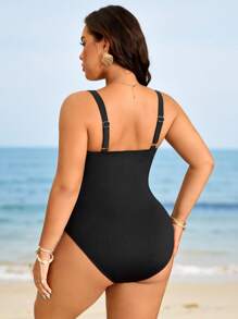 Swim Vcay Plus Size Women One-Piece Swimsuit, Special Soft Solid Color Fabric,Suitable For Beach Holiday In Summer - Black - View 8