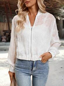 EMERY ROSE Chaqueta de manga larga con cierre de cremallera de corte holgado y casual, versátil para el uso diario de la mujer