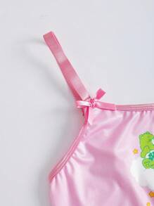SHEIN X Care Bears 加大码字母和卡通熊图案吊带背心和平角裤内衣套装 - 粉色 - 查看 4