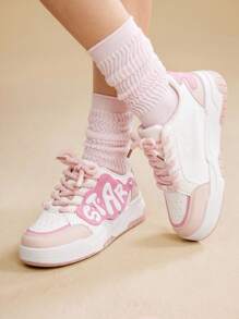 CUCCOO EASI Giày thể thao nữ đế dày thoáng khí đa năng cổ thấp, thời trang thoải mái phong cách Nhật Bản, phù hợp với mọi mùa - Hồng - Xem 4