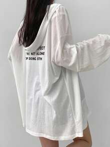 DAZY Women Oversized Hooded Floral Print Open Front Thin Jacket, White, Spring/Summer/Autumn - White - View 2