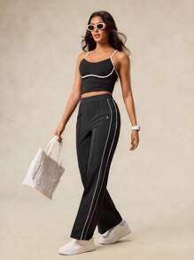 OutZeal Sweat Wicking Crossover Strap Color-Blocked Design Removable Pads Sport Bra Low Impact Yoga Casual - Black - View 7