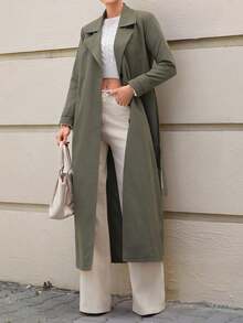 CLARA VERO 女式卡其绿色系带休闲风衣 - 軍綠色 - 查看 4