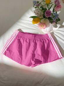 Comfortcana 夏季简约休闲玫红色侧织带女短裤 - 玫紅色 - 查看 4