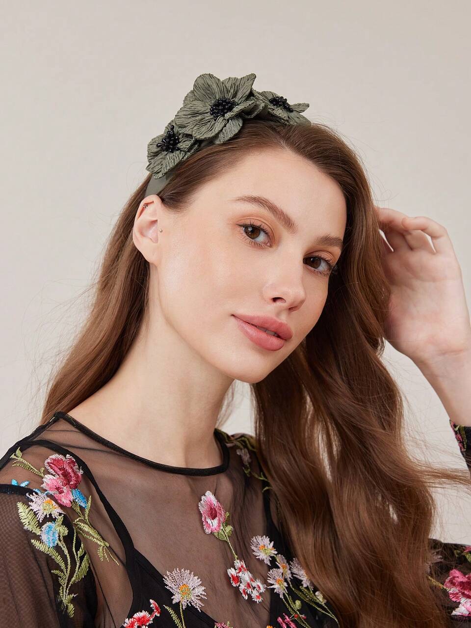 FAUX PEARL FLOWER WIDE HEADBAND, VERSATILE
