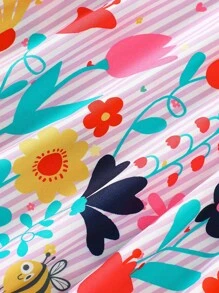 SHEIN 女童下摆印花休闲度假吊带A字连衣裙 儿童夏季连衣裙 女童碎花连衣裙 儿童夏季连衣裙 幼儿女童夏季连衣裙 - 紫色 - 查看 5