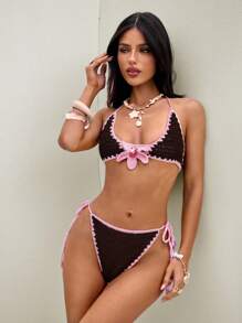 Bonvoyette Bộ đồ bơi bikini móc len họa tiết bướm hoa lan, lý tưởng cho kỳ nghỉ hè - Nhiều màu - Xem 4