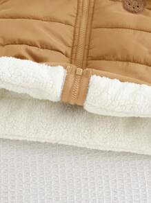 Cozy Pixies 新生男宝宝卡通熊印花连帽加厚无袖开衫，男宝宝背心，婴儿背心，男宝宝冬季背心，婴儿保暖背心，男宝宝抓绒背心，带帽婴儿背心，秋季款