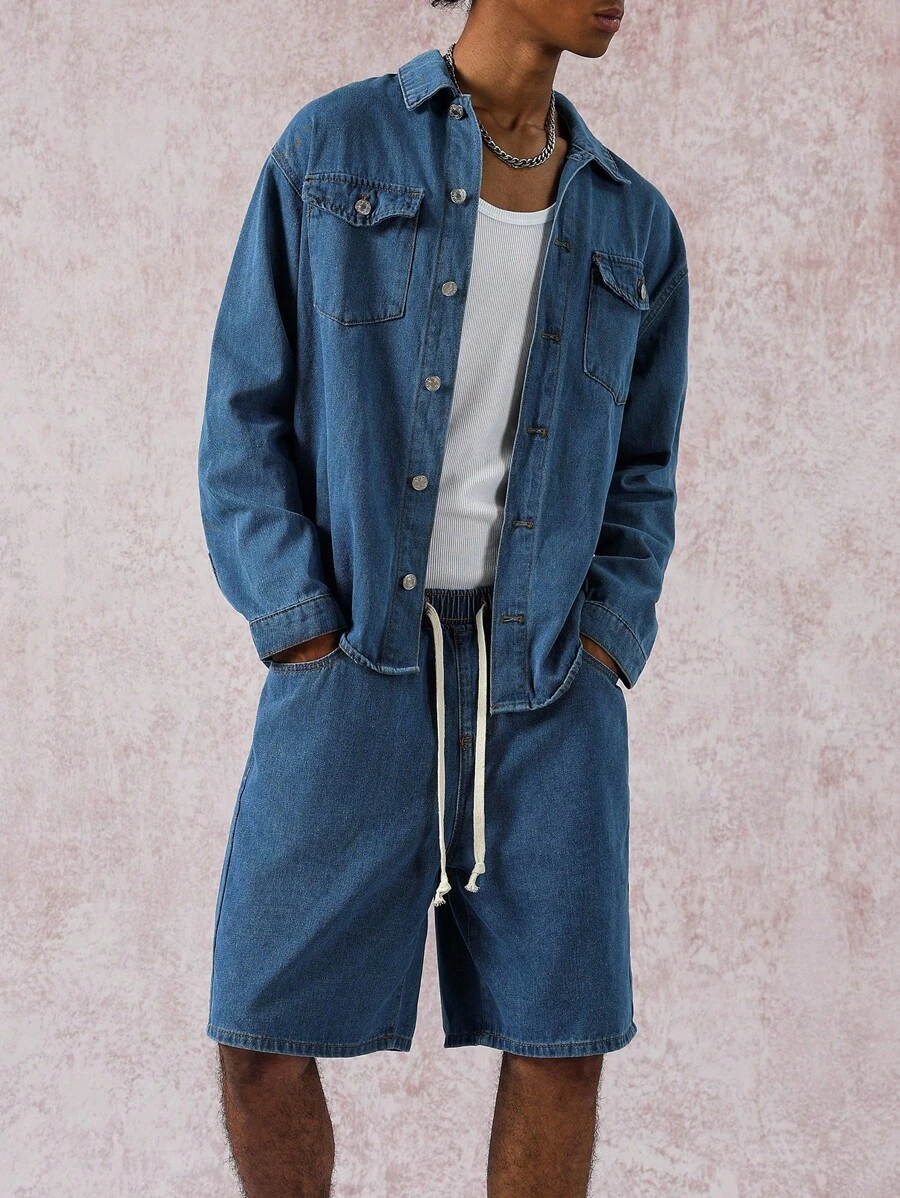 Manfinity EMRG Conjunto de dos piezas de top de manga larga y shorts vaqueros para hombre