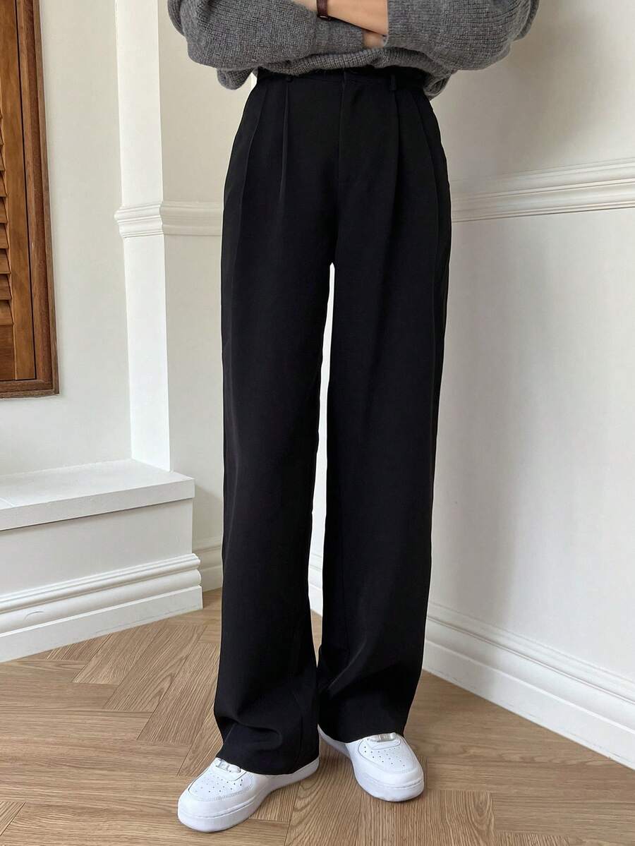 DAZY Women's Casual Business Solid Color Straight Leg Pants,Women Dress Pants - Black - View 1