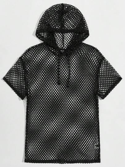 EASEVO Camiseta transparente de manga corta con capucha para hombre de talla grande