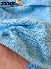 Top tubo asimétrico de cuello de moda para adolescentes, atrevido estilo de verano - Azul - Ver 4
