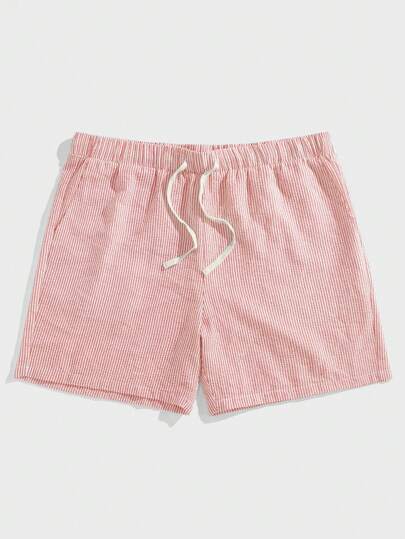 EASEVO Plus Size Men's Casual Vertical Striped Woven Fitted Shorts