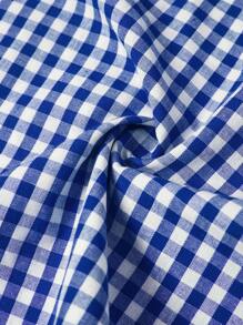 Ellevyn 女士夏季度假野餐格子圆领系腰口袋无袖宽松休闲连衣裙，适合各种场合，休闲通勤和旅行 - 藍白色 - 查看 3