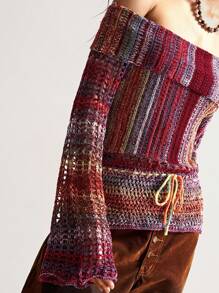 Bohemela 女士条纹露肩长袖腰系带针织衬衫 - 彩色 - 查看 4