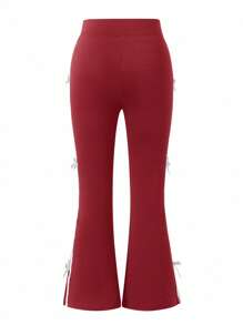 Sparklyn 条纹休闲学院风女生裤子 - 酒紅色 - 查看 2