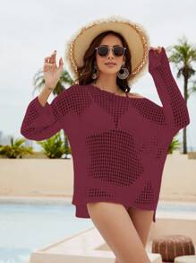 Swim Vcay Summer Outfits For Women Hollow Out Knitted Cover Up Summer - Red Violet - View 4