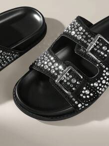 Solecia 女士时尚可调节带扣平底凉鞋 - 黑色 - 查看 5