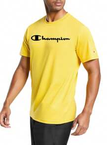 Champion 男士休闲字母印花短袖T恤，夏季 - 黃色 - 查看 3