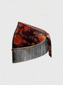 ROMWE Hippie Bộ váy midi và áo dài nhung đính hạt họa tiết Paisley cổ điển cỡ lớn cho nữ - Nhiều màu - Xem 1