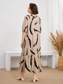 Miaspire Women's Daily Wear Holiday DressSpring And Summer V-Neck Brush Print Khaki Daily Casual DressModest Dresses For WomenTeacher Outfits For Women Mothers Day Outfit Gift For Mom, Fall Women Clothes,Country Outfits Women,Vintage Clothes Women Summer Long Dress Casual Long Dress Printed Maxi Dress Women Maxi Dress,Flowy Dress Casual Maxi Dress