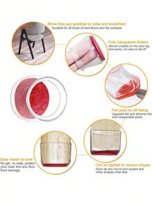 4/8/16/24 件圆形椅腿地板保护垫 - 消除地板噪音，防止刮擦，滑动顺畅 - 耐用的硅胶结构，柔软的毛毡垫可轻柔接触地板，保护地板、桌椅腿 - 紅色 - 查看 2