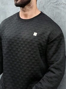 Manfinity Homme Men's Black Letter Embroidered Crew Neck Sweatshirt & Joggers Set, Casual & Commuter Daily Wear,Fall Clothes - Black - View 2